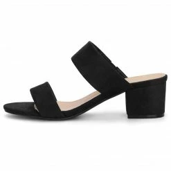 Allegra K Women's Block Heel Dual Straps Slide Sandals