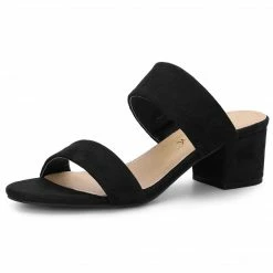 Allegra K Women's Block Heel Dual Straps Slide Sandals
