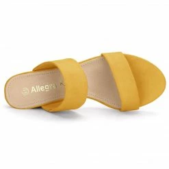 Allegra K Women's Block Heel Dual Straps Slide Sandals