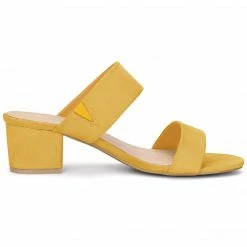 Allegra K Women's Block Heel Dual Straps Slide Sandals