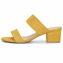 Allegra K Women's Block Heel Dual Straps Slide Sandals