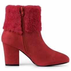 Allegra K Shoes Women's Faux Fur Round Toe Block Heel Snow Ankle Boots
