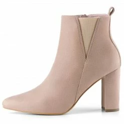 Allegra K Women's Pointed Toe Zipper Block Heels Ankle Boots