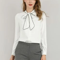 Allegra K Tie Neck Contrast Color Button Down Long Sleeves Shirt 53 Allegra K Tie Neck Contrast Color Button Down Long Sleeves Shirt