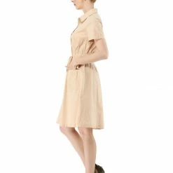 Allegra K Button Up Elastic Waist Dress With Pocket