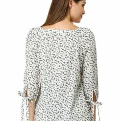 Allegra K Women's Tie Cuffs 3/4 Sleeves Square Neck Floral Blouse 50 Allegra K Women's Tie Cuffs 3/4 Sleeves Square Neck Floral Blouse