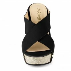 Allegra K Dys3308-3 Women Open Toe Linen Platform Slide Wedge Sandals Shoes