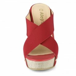 Allegra K Dys3308-3 Women Open Toe Linen Platform Slide Wedge Sandals Shoes