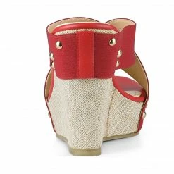 Allegra K Dys3308-3 Women Open Toe Linen Platform Slide Wedge Sandals Shoes