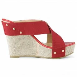 Allegra K Dys3308-3 Women Open Toe Linen Platform Slide Wedge Sandals Shoes