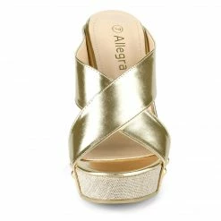 Allegra K Dys3308-3 Women Open Toe Linen Platform Slide Wedge Sandals Shoes