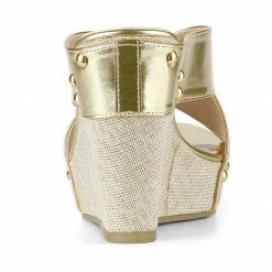 Allegra K Dys3308-3 Women Open Toe Linen Platform Slide Wedge Sandals Shoes