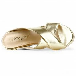 Allegra K Dys3308-3 Women Open Toe Linen Platform Slide Wedge Sandals Shoes