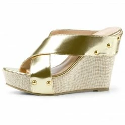 Allegra K Dys3308-3 Women Open Toe Linen Platform Slide Wedge Sandals Shoes