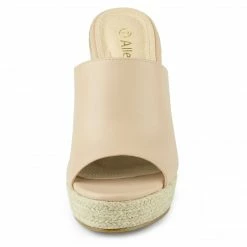 Allegra K Women Open Toe Espadrille Wedge Heel Platform Mules