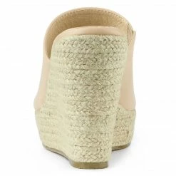 Allegra K Women Open Toe Espadrille Wedge Heel Platform Mules