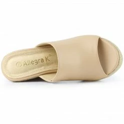 Allegra K Women Open Toe Espadrille Wedge Heel Platform Mules