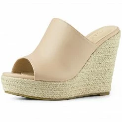 Allegra K Women Open Toe Espadrille Wedge Heel Platform Mules