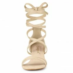 Allegra K Women's Open Toe Color Block Heel Lace Up Sandals