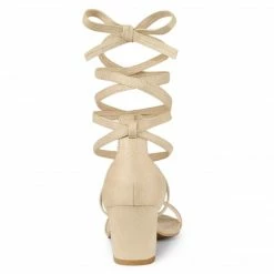 Allegra K Women's Open Toe Color Block Heel Lace Up Sandals
