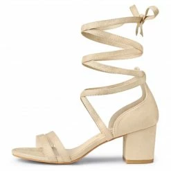 Allegra K Women's Open Toe Color Block Heel Lace Up Sandals