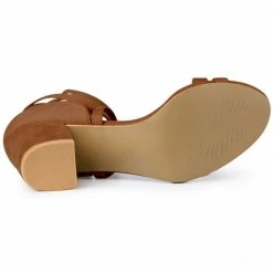 Allegra K Women's Open Toe Color Block Heel Lace Up Sandals