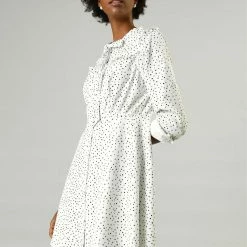 Allegra K Tie Neck Ruffle A-line Polka Dot Dress
