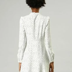 Allegra K Tie Neck Ruffle A-line Polka Dot Dress