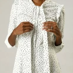 Allegra K Tie Neck Ruffle A-line Polka Dot Dress
