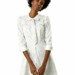 Allegra K Tie Neck Ruffle A-line Polka Dot Dress