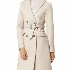 Allegra K Wool-Blend Shawl Collar Double Breasted Overcoat With Flap Pockets