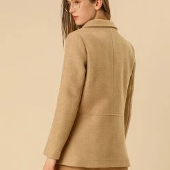 Allegra K Wool-Blend Shawl Collar Short Peacoat With Front Pockets Women