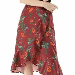 Allegra K Women Ruffle Skirt Tie Waist High Low Floral Wrap Skirt 41 Allegra K Women Ruffle Skirt Tie Waist High Low Floral Wrap Skirt