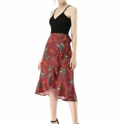 Allegra K Women Ruffle Skirt Tie Waist High Low Floral Wrap Skirt 42 Allegra K Women Ruffle Skirt Tie Waist High Low Floral Wrap Skirt