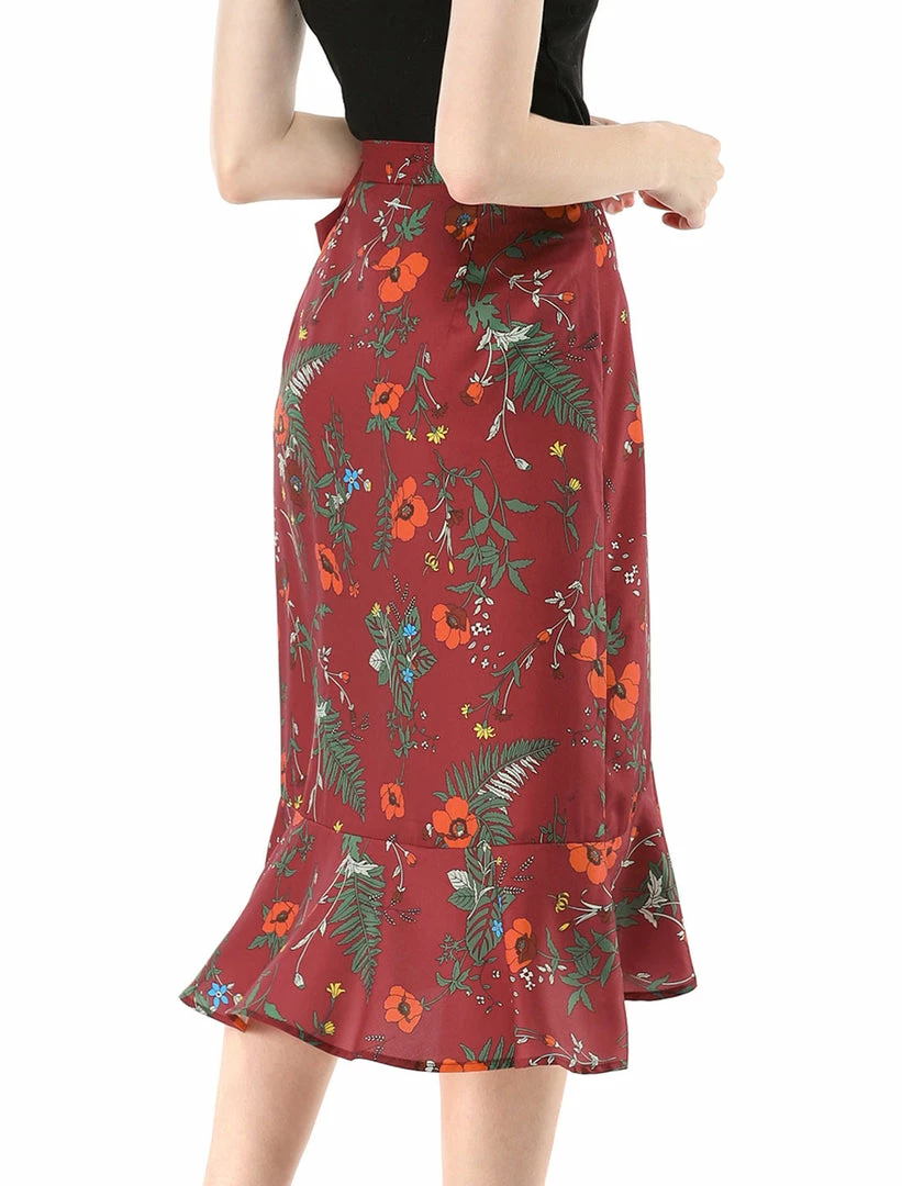Allegra K Women Ruffle Skirt Tie Waist High Low Floral Wrap Skirt 20 Allegra K Women Ruffle Skirt Tie Waist High Low Floral Wrap Skirt