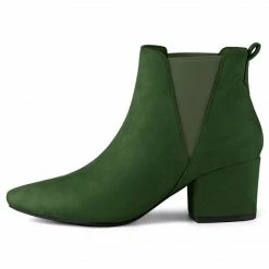 Allegra K Women's Pointed Toe Block Heel Ankle Chelsea Boots