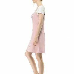 Allegra K Women's Zip Front Straight Bib Pinafore Short Overall Dress