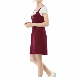 Allegra K Women's Zip Front Straight Bib Pinafore Short Overall Dress