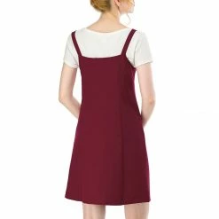 Allegra K Women's Zip Front Straight Bib Pinafore Short Overall Dress
