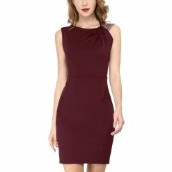 Allegra K Sleeveless Metallic Shiny Ruched Bodycon Dress