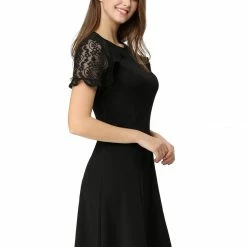 Allegra K Women's Ruffle Keyhole Lace Sleeve Fit And Flare Dress