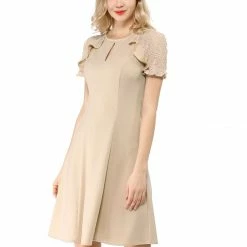 Allegra K Women's Ruffle Keyhole Lace Sleeve Fit And Flare Dress