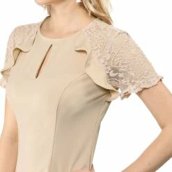 Allegra K Women's Ruffle Keyhole Lace Sleeve Fit And Flare Dress