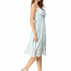 Women Allegra K Spaghetti Strap Twist Front Keen Length Dress