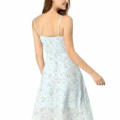 Women Allegra K Spaghetti Strap Twist Front Keen Length Dress