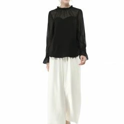 Allegra K Women's Chiffon Insert Long Sleeve Elegant Ruffled Trim Blouse Tops 42 Allegra K Women's Chiffon Insert Long Sleeve Elegant Ruffled Trim Blouse Tops