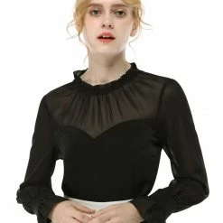 Allegra K Women's Chiffon Insert Long Sleeve Elegant Ruffled Trim Blouse Tops 40 Allegra K Women's Chiffon Insert Long Sleeve Elegant Ruffled Trim Blouse Tops