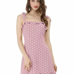 Allegra K Polka Dot Sleeveless Ruffle Tie Mini Dress Women