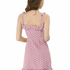 Allegra K Polka Dot Sleeveless Ruffle Tie Mini Dress Women