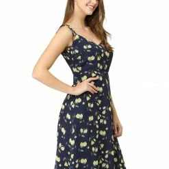 Women Allegra K Spaghetti Strap Summer Midi Floral Print Dress